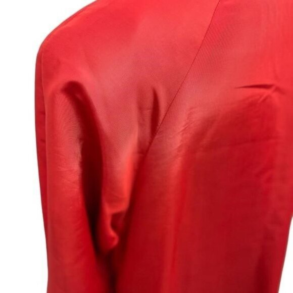 Vibrant Red Taffeta Long Evening jacket with pearl buttons size large Vintage - Picture 6 of 9